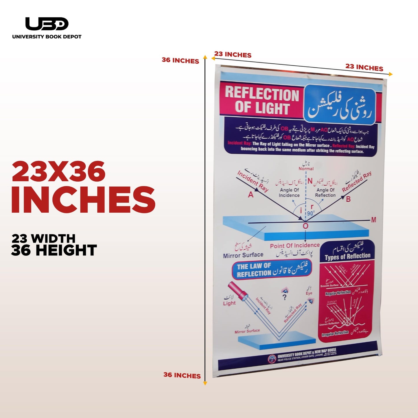 Reflection of Light Wall Chart 36×36 Inches | Educational Physics Chart