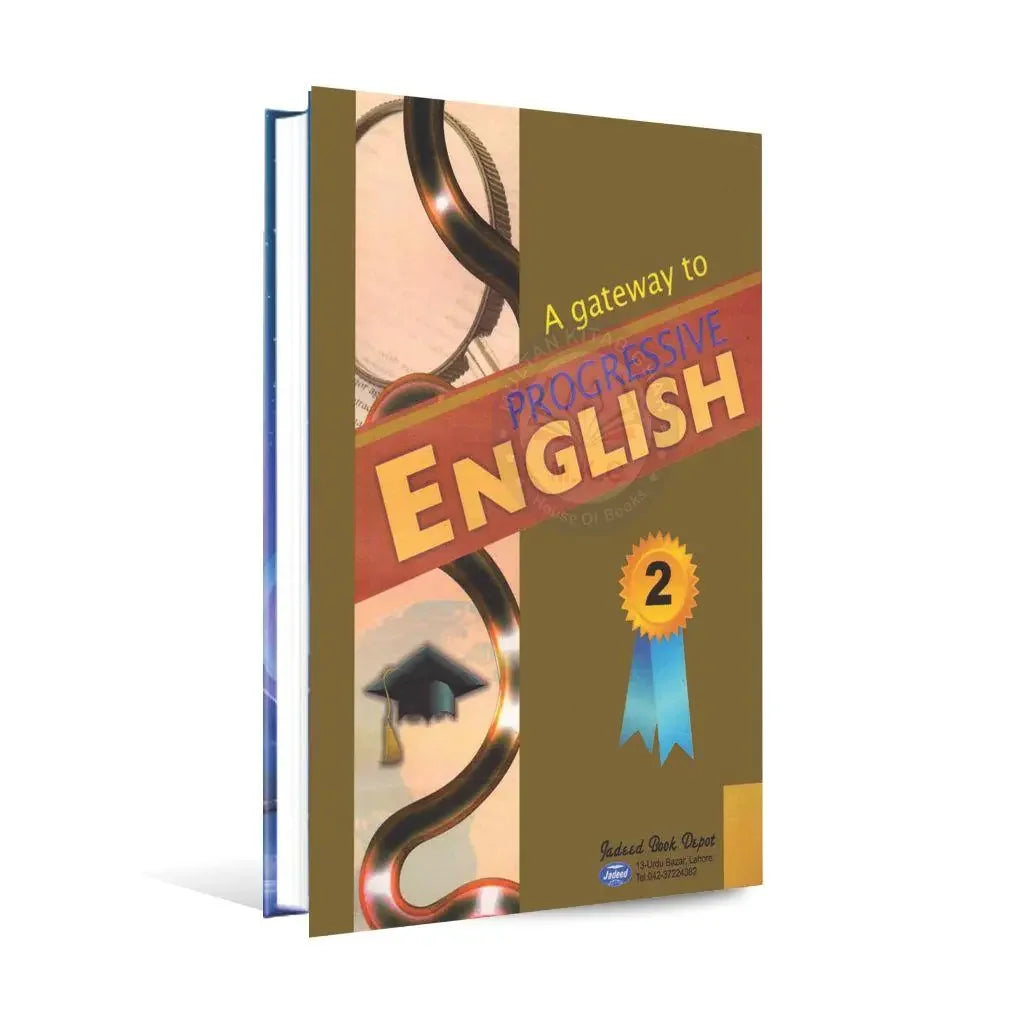 A Gateway to Progressive English key book for class 2 with medal ribbon and graduation cap on cover.