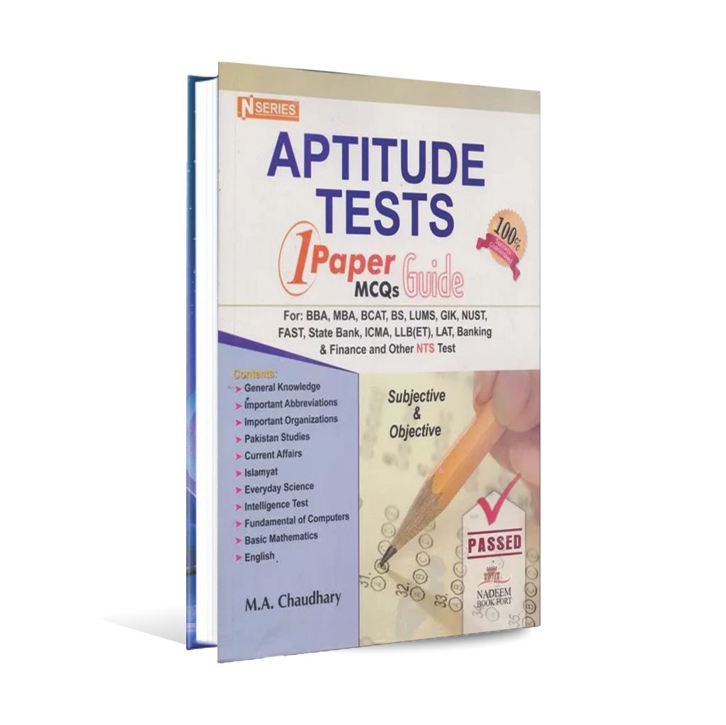 Aptitude Tests 1 Paper MCQs Guide Book by M.A Chaudhary Multan Kitab Ghar