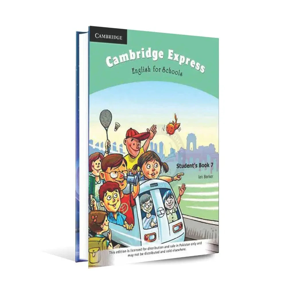 Cambridge Express English for Schools Student's Book 7 cover with cartoon students and school bus