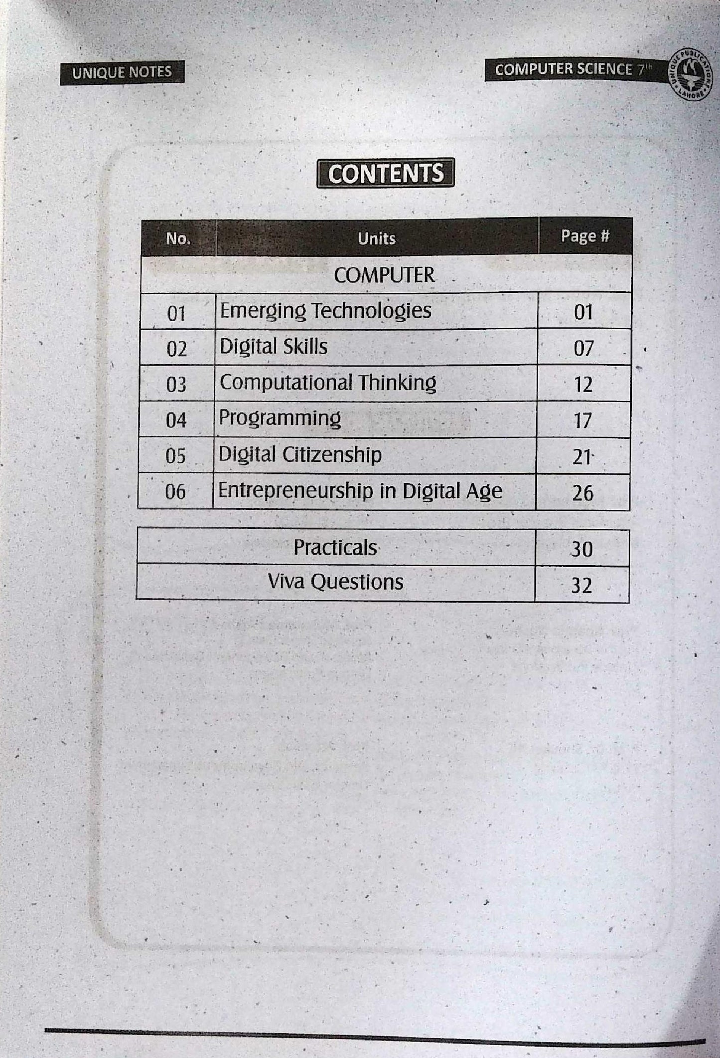 Unique Notes Computer Class 7 English Medium Guide