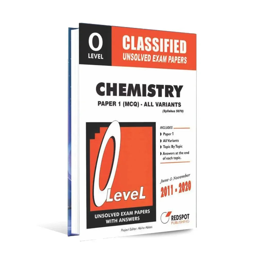 O Level Chemistry Paper 1 MCQ book, unsolved exam papers 2011-2020, Redspot cover