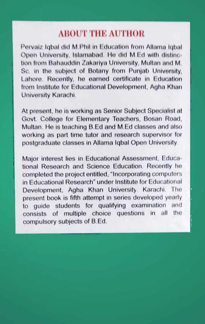 Qualify B.ED Volume- II Short and Detailed Questions Book By Pervaiz Iqbal