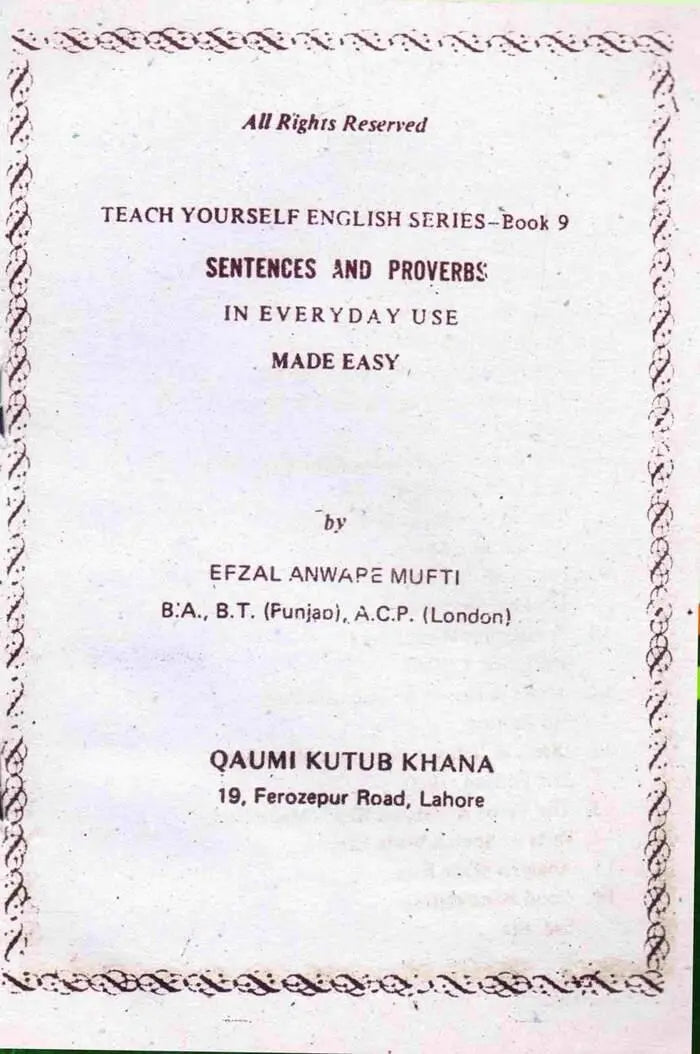 Sentences Proverbs In Every Day Use Book By Efzal Anware