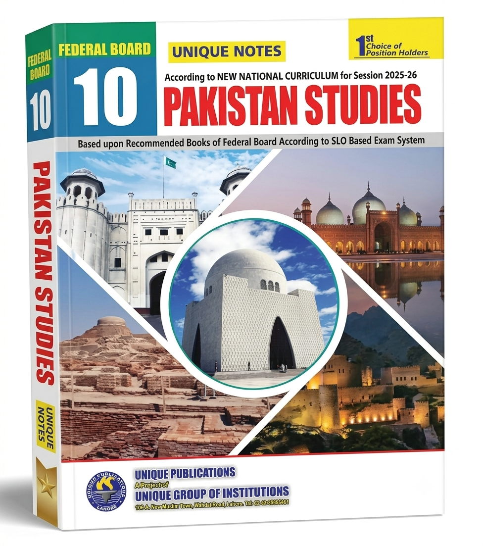 Unique Notes Pakistan Studies Class 10 Federal Board Guide Book