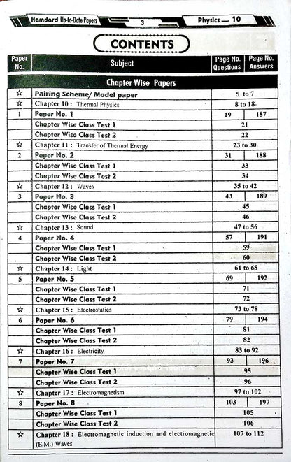 Hamdard Scholar Physics Up To Date Papers for 10th for Preparation of Examination 2026