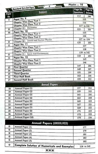Hamdard Scholar Physics Up To Date Papers for 10th for Preparation of Examination 2026