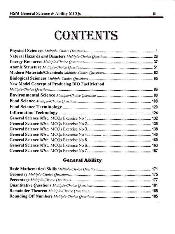 HSM General Science & Ability MCQs Objective + One-liner for CSS, PMS, and PCS By Aamer Shahzad Multan Kitab Ghar