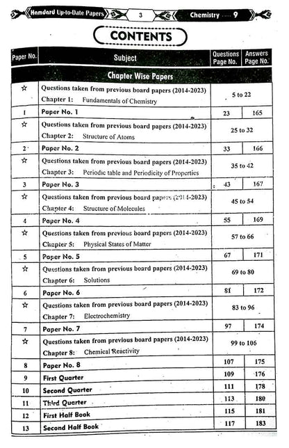 Hamdard Scholar Chemistry Up To Date Papers for Class 9th for Preparation of Examination 2025