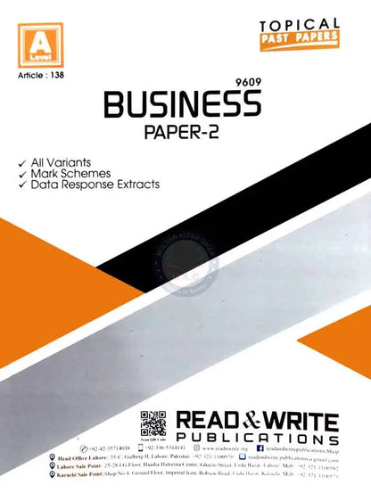 A Level Business 9609 paper-2 Topical past papers By Read & Write publication Multan Kitab Ghar