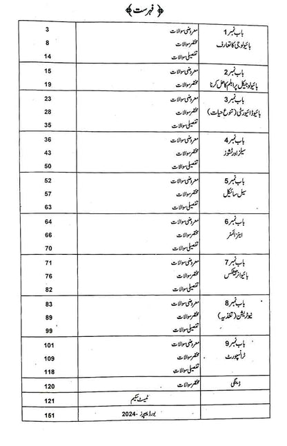 A Plus Biology Solved Past Papers Urdu Medium for Class 9