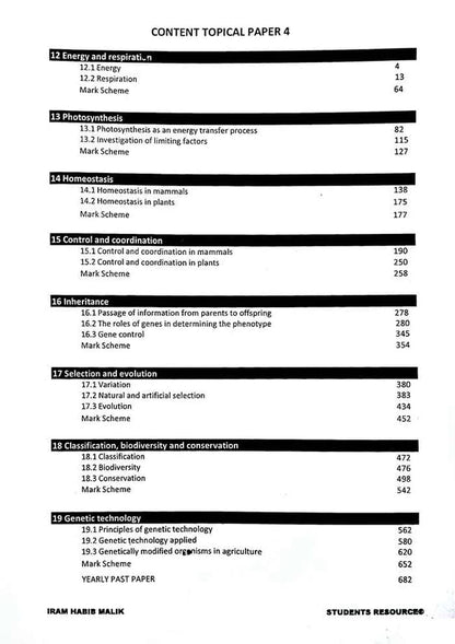 A level 9700 Biology Topical paper-4 By Iram Habib Malik Multan Kitab Ghar