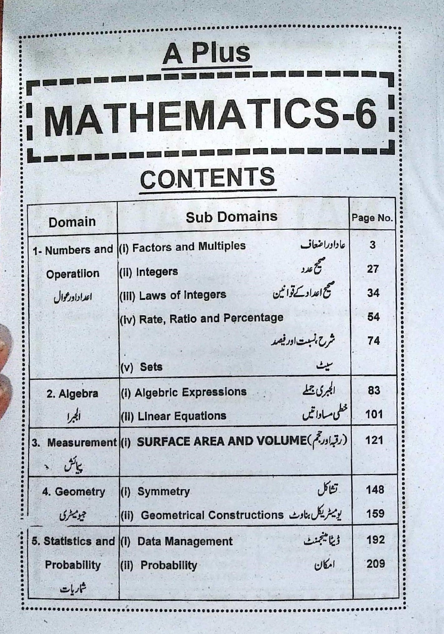 A Plus Key to Mathematics Class 6 English Medium