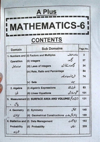 A Plus Key to Mathematics Class 6 English Medium