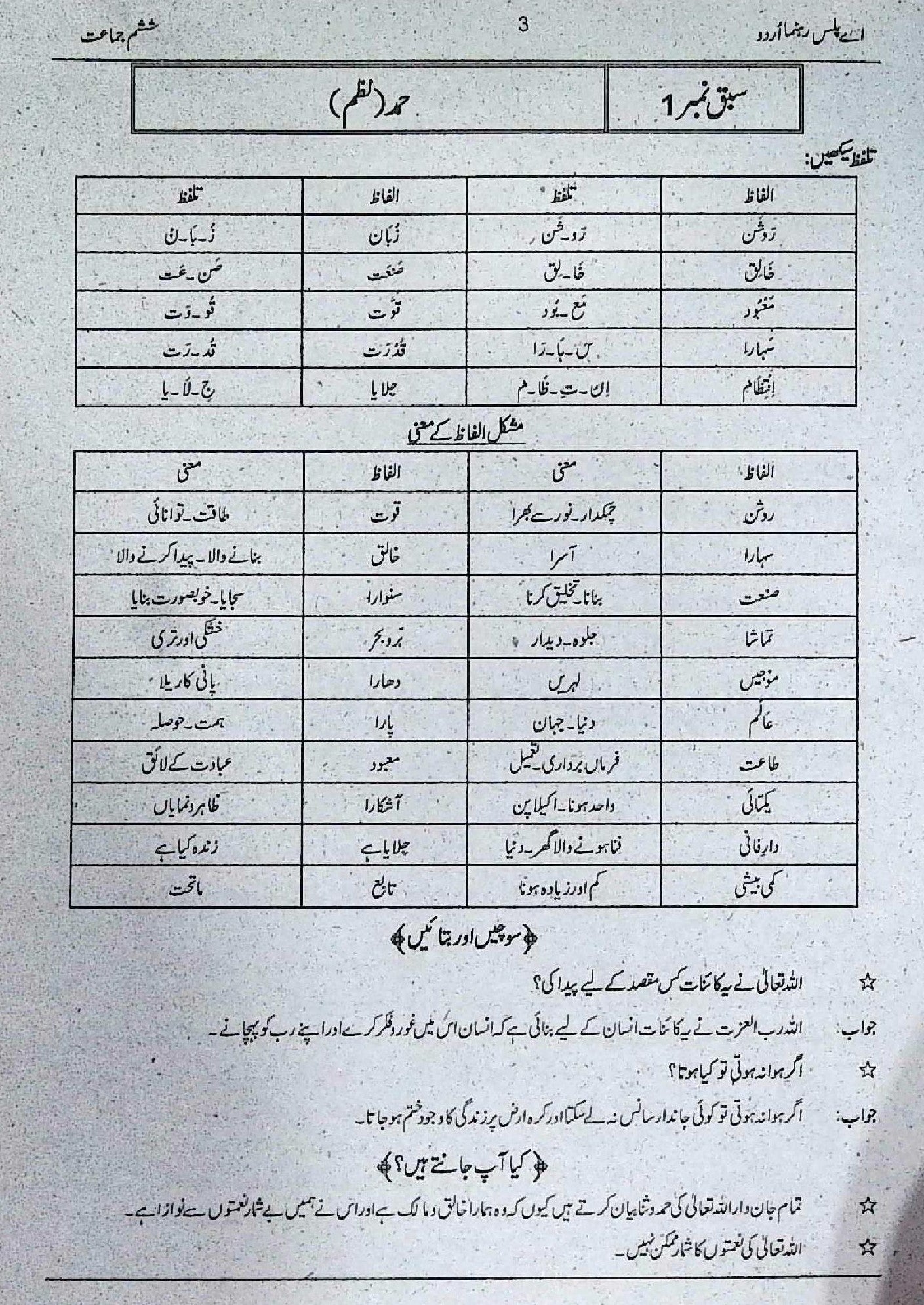 A Plus Urdu Class 6 Key Book Rehnuma Series Urdu Medium