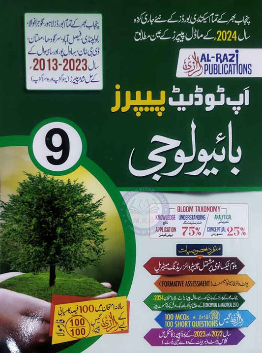 Al-Razi Up To Date Solved Model Paper of Biology for Class 9th In Urdu Medium 2024