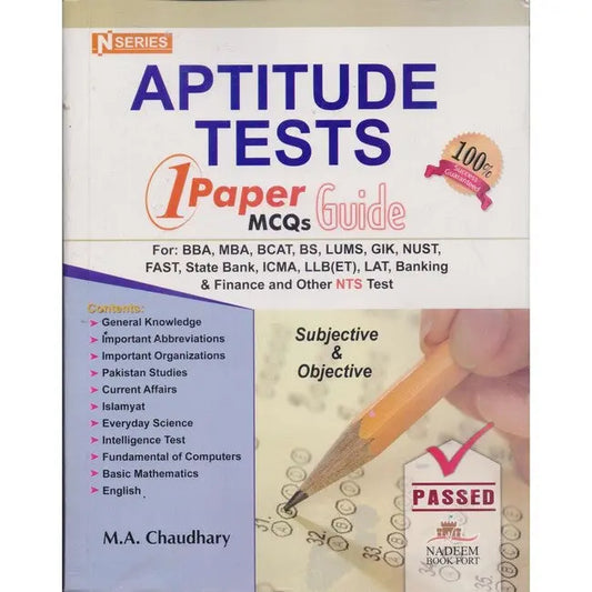 Aptitude Tests 1 Paper MCQs Guide Book by M.A Chaudhary Multan Kitab Ghar