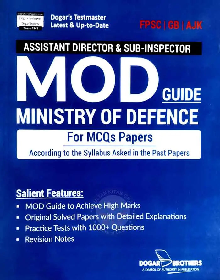 Assistant Director and Sub Inspector Ministry of Defense Guide by Dogar Brothers Multan Kitab Ghar