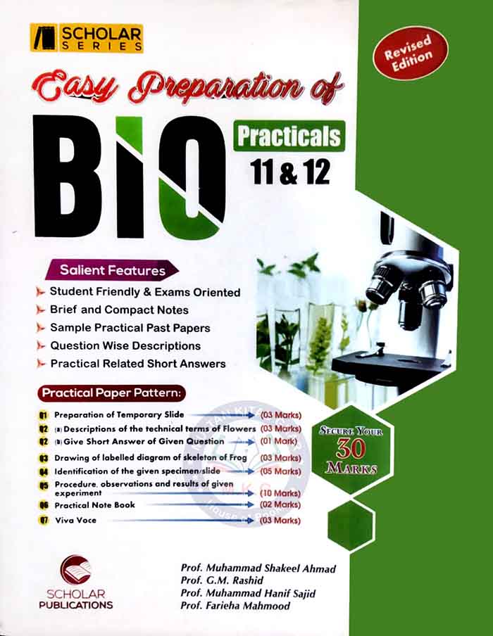 Scholar Easy Preparation of Practical Biology 11&amp;12 By G.M Rashid Multan Kitab Ghar