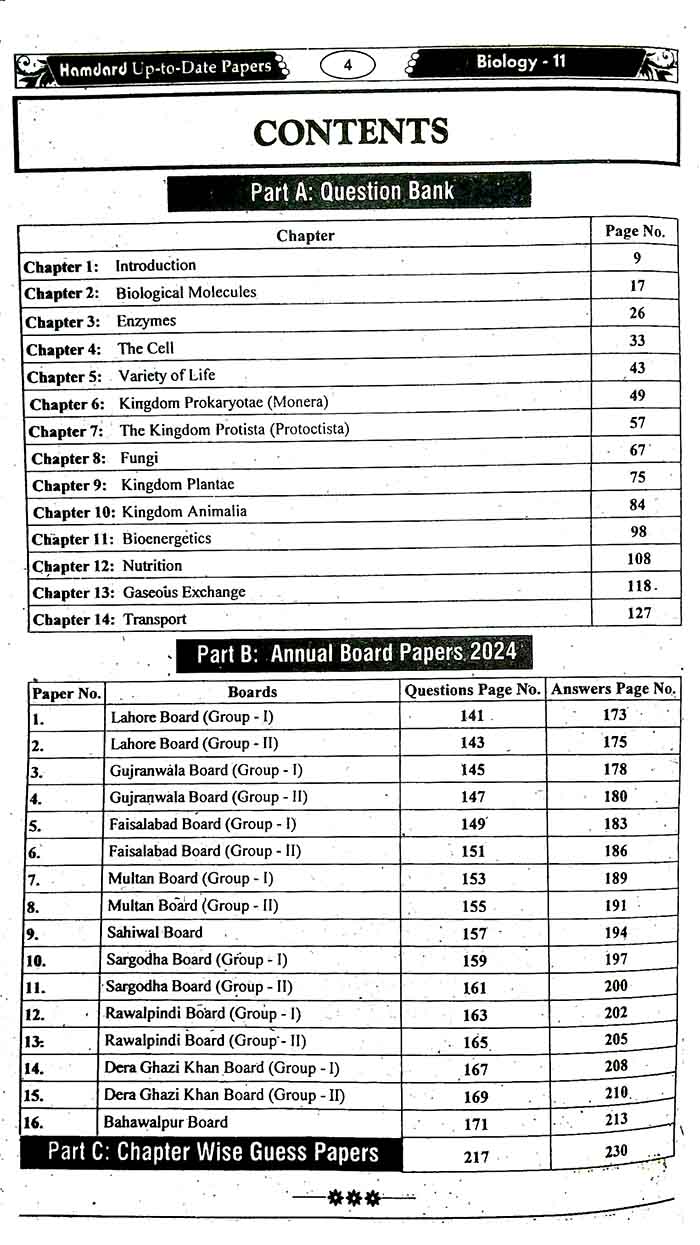 Hamdard Scholar Biology Up To Date Solved Past Papers with Questions Bank 2014-2024 for Class 11 (Intermediate Part 1) Preparation of Board Exams 2025