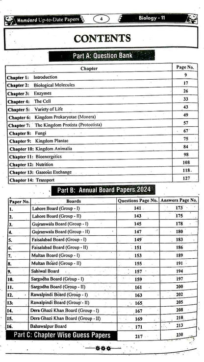 Hamdard Scholar Biology Up To Date Solved Past Papers with Questions Bank 2014-2024 for Class 11 (Intermediate Part 1) Preparation of Board Exams 2025