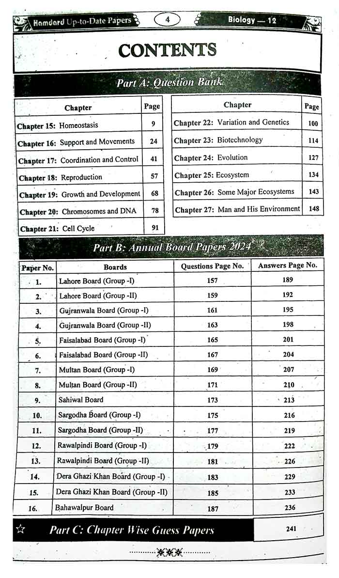 Hamdard Scholar Biology 12 (Intermediate Part - 2) Up To Date Solved Paper's with Questions Bank 2014-2024 for Preparation of Board Exam 2025