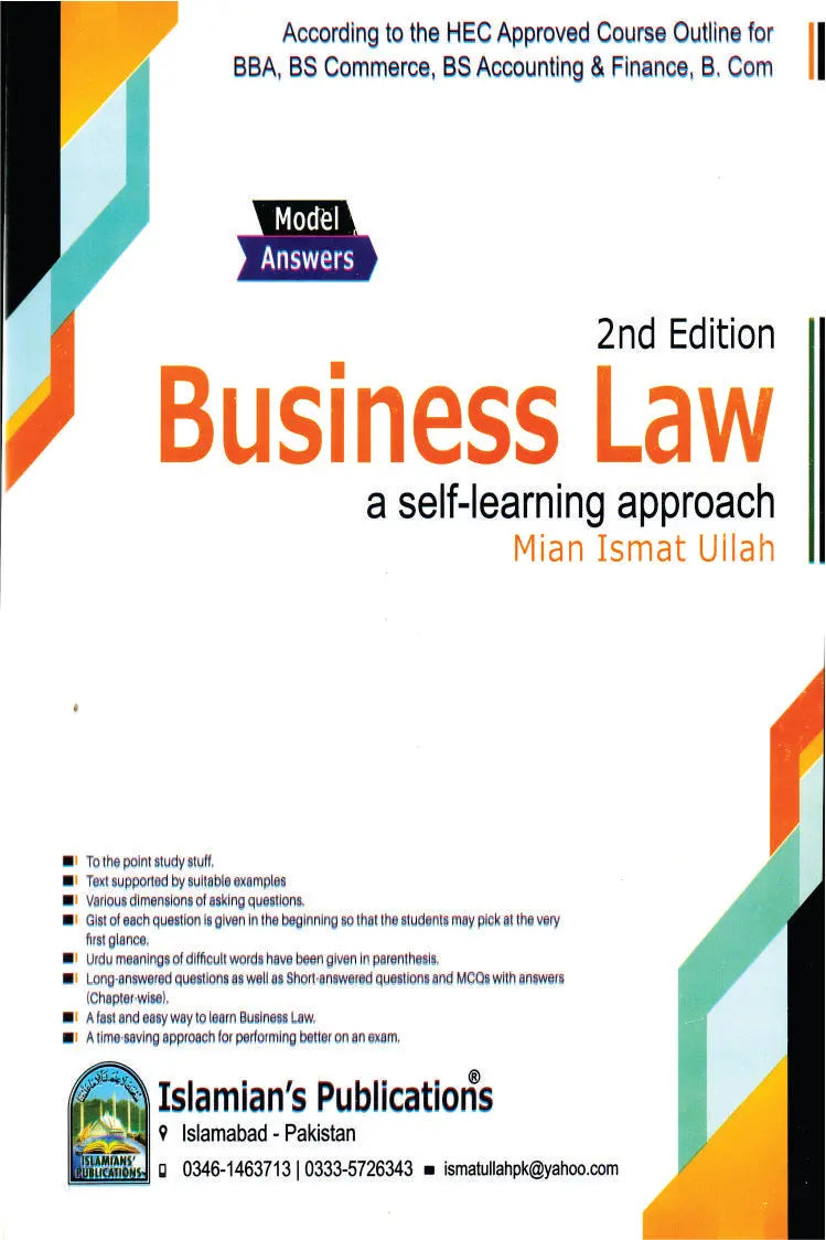 Business Law 2nd Edition Book for BBA,BS By Main Ismat Ullah Multan Kitab Ghar