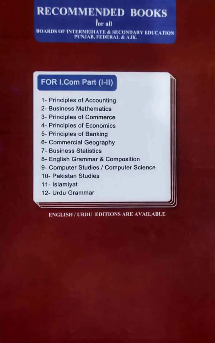 Business Mathematics Book For I.Com Part 1 By Nadeem Akhtar Multan Kitab Ghar