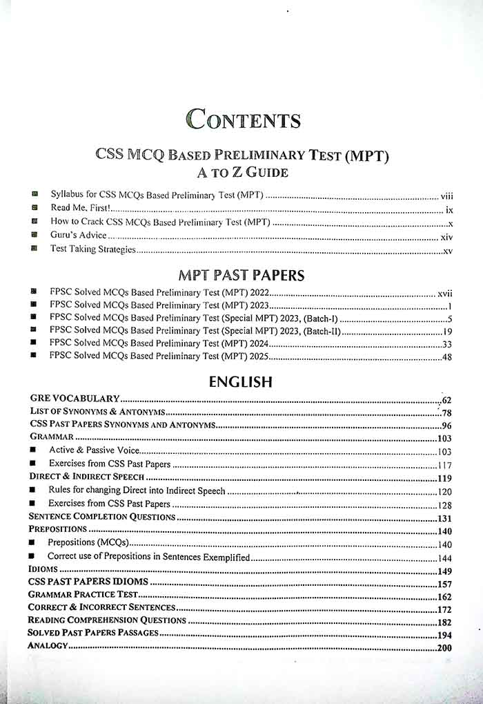 CSS MCQ Based Preliminary Test (MPT),Screening Test , 2025 Latest Edition - MKG 1