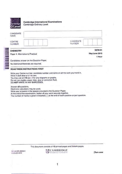 Cambridge O level Chemistry 5070 Paper 4 Past Papers 2015-2022 Multan Kitab Ghar