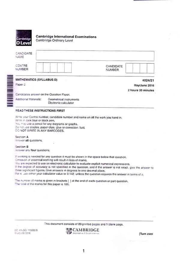 Cambridge O level Mathematics 4024 Paper 1 2016-2022 Past Papers by ...