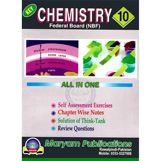 Chemistry Key Book for Class 10 Federal Board All in one by Maryam Publications Multan Kitab Ghar