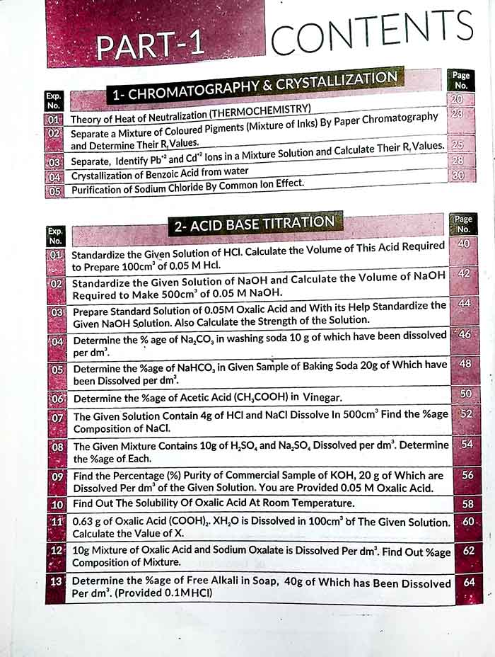 Scholar Chemistry Practical Note Book for F.Sc 11 12 and All Punjab A.J.K Boards By Muhammad Amjad Farooq Multan Kitab Ghar