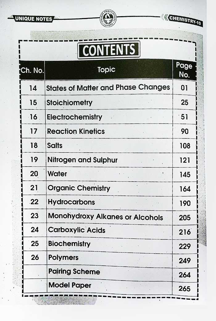 Chemistry Unique Notes For Class 10th - MKG