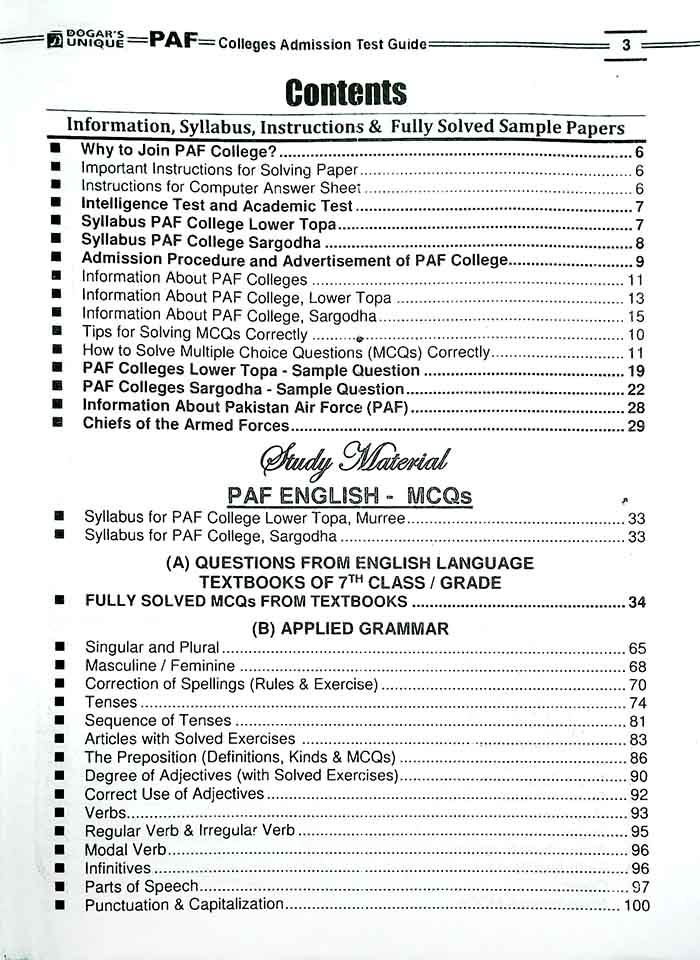 PAF Colleges Admission in 7,8 Class Guide by Dogar Publishers