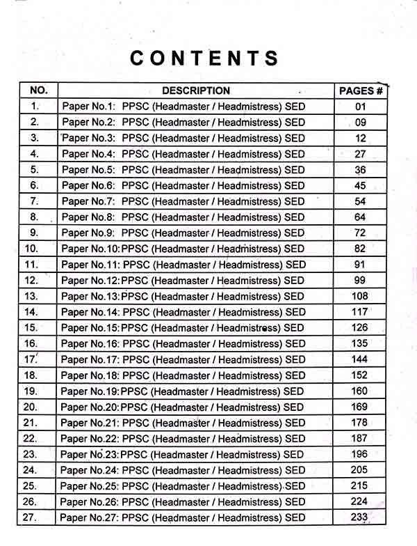 PPSC Previous Papers & Model Papers for Headmaster/Headmistress, Lecturer and Subject Specialist by Pervaiz Iqbal