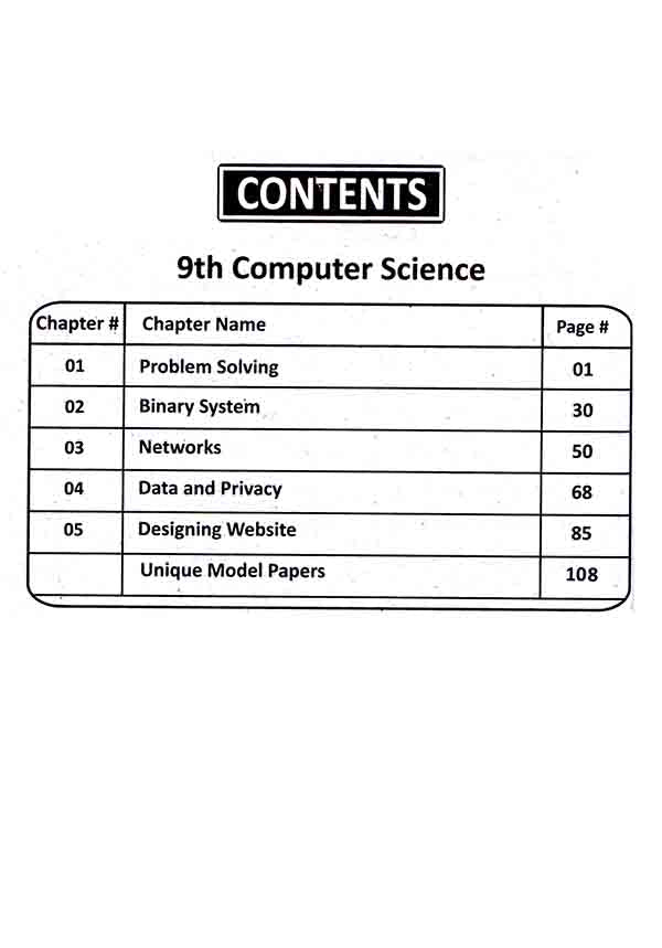 Unique Notes Computer For 9th Class Book By Unique Publications