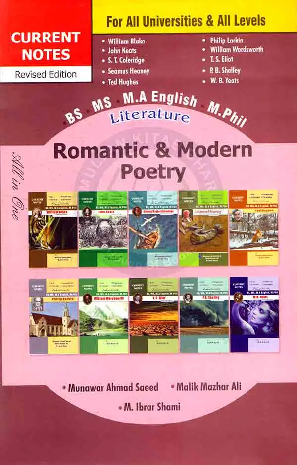 Current Notes Literature Romantic Modern Poetry for BS, MA, M.A English and M.Phil by Munawar Ahmad Multan Kitab Ghar