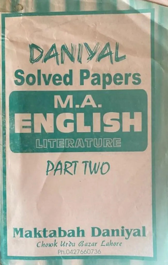 Daniyal M.A English Literature Part 2 Solved Paper Book by M Alam Adeel Multan Kitab Ghar