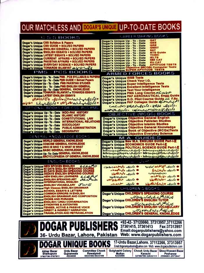 Dogar Jail Warder Lady Warder Recruitment Test Guide Syllabus & Fully Solved Papers By Ali Akbar Gujjar Multan Kitab Ghar