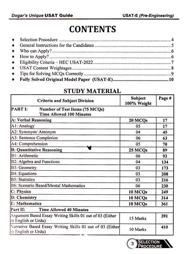 Usat Paper Pattern Dogar USAT-E Pre-Engineering Undergraduate Studies Admission Test ...