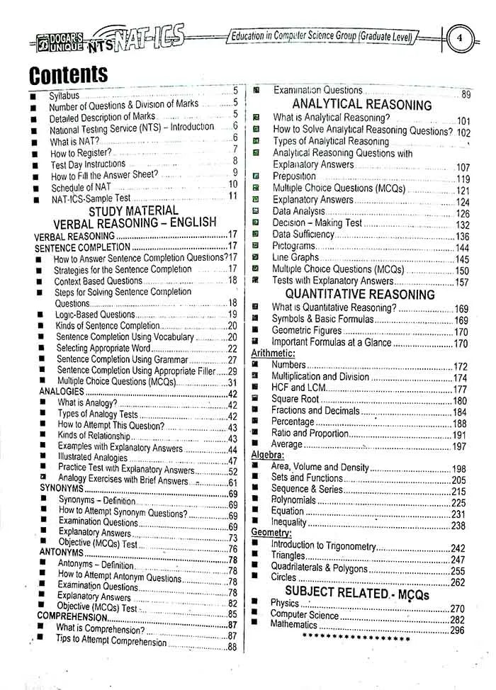 Dogar Unique NTS NAT-ICS National Aptitude Test ( Computer Science Group ) Student Guide for Admission At Graduate Level Multan Kitab Ghar