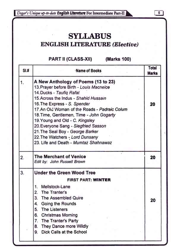 Dogars Intermediate 12th Class English Literature Part 2 Subjective + Objective Book by Prof. Gulzar Ahmad Multan Kitab Ghar