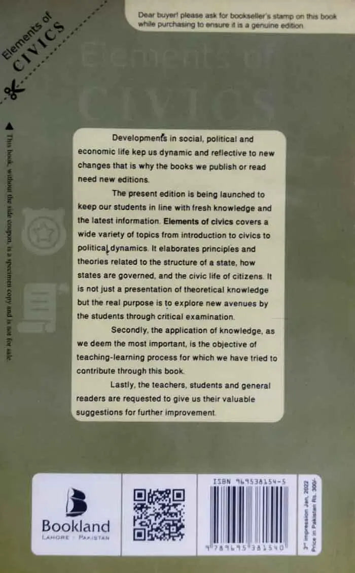 Elements of Civics Part-1 Principles of Civics 7th Edition By Mazhar ul Haq Multan Kitab Ghar