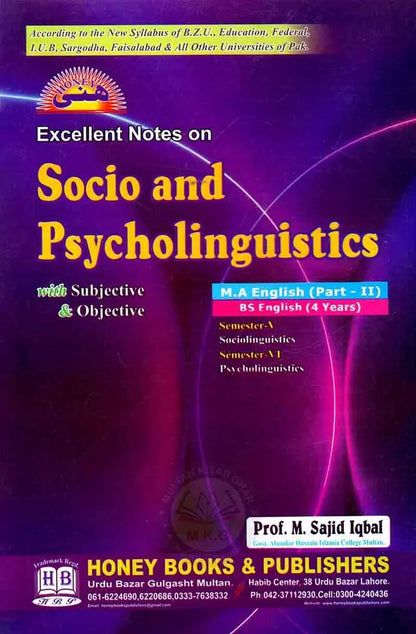 Excellent Notes on Socio and Psycholinguistics Book For M.A English Part-II By Honey Publishers Multan Kitab Ghar