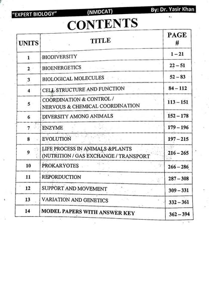 Expert Biology For Entrance and Competitive Tests Book 1st Edition By Dr. Yasir Khan