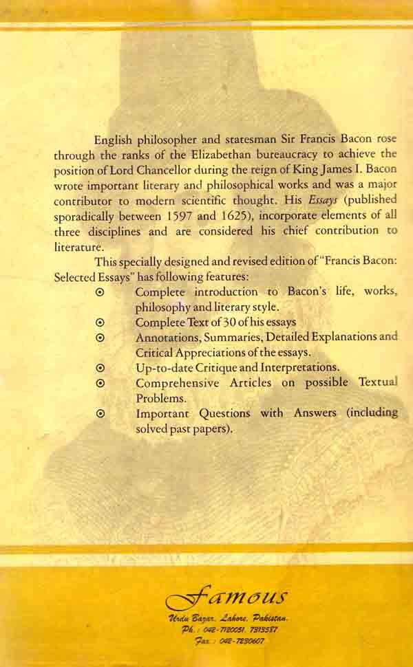 Famous Bacons Essays Book for MA English by Francis Bacon