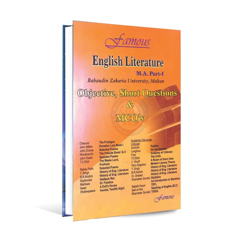 Famous English Literature Book for MA English Part 1 Objective Short Questions & MCQS Multan Kitab Ghar