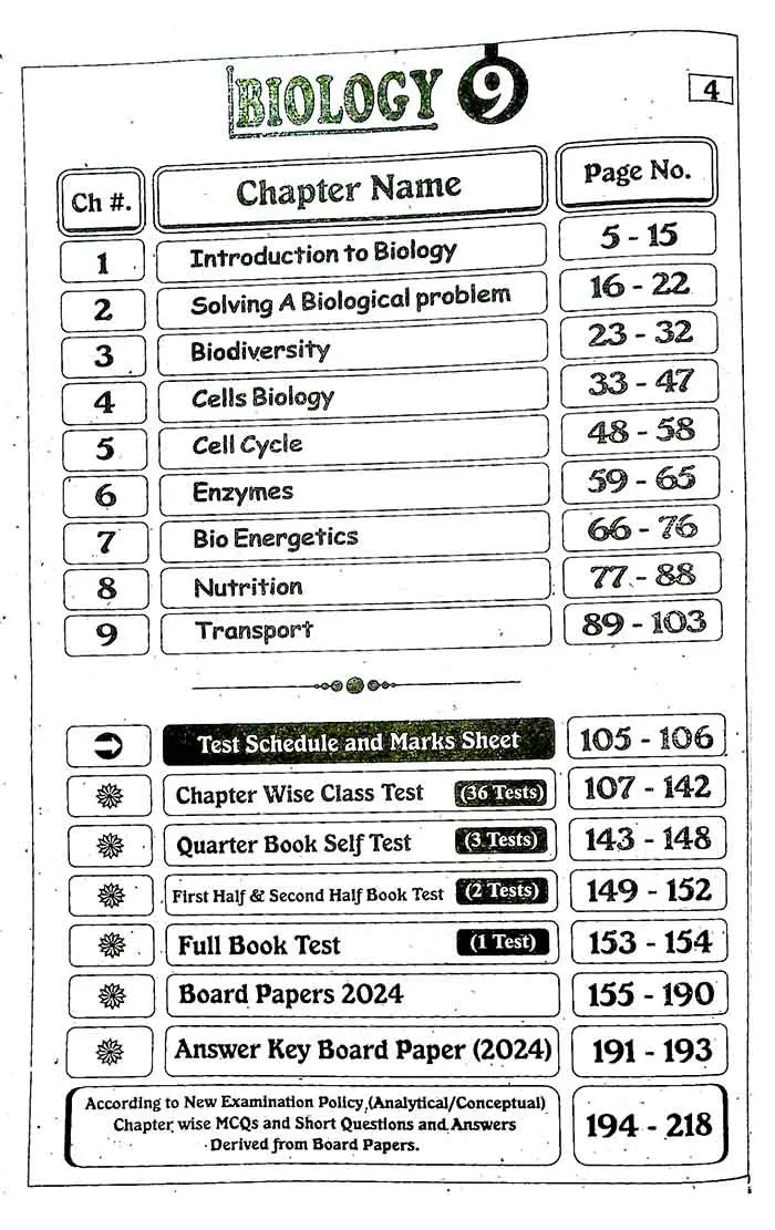 Ghazali Biology Up To Date Solved Past Papers (2014-2024) Book for Class 9th Subjective and Objective Preparation Multan Kitab Ghar