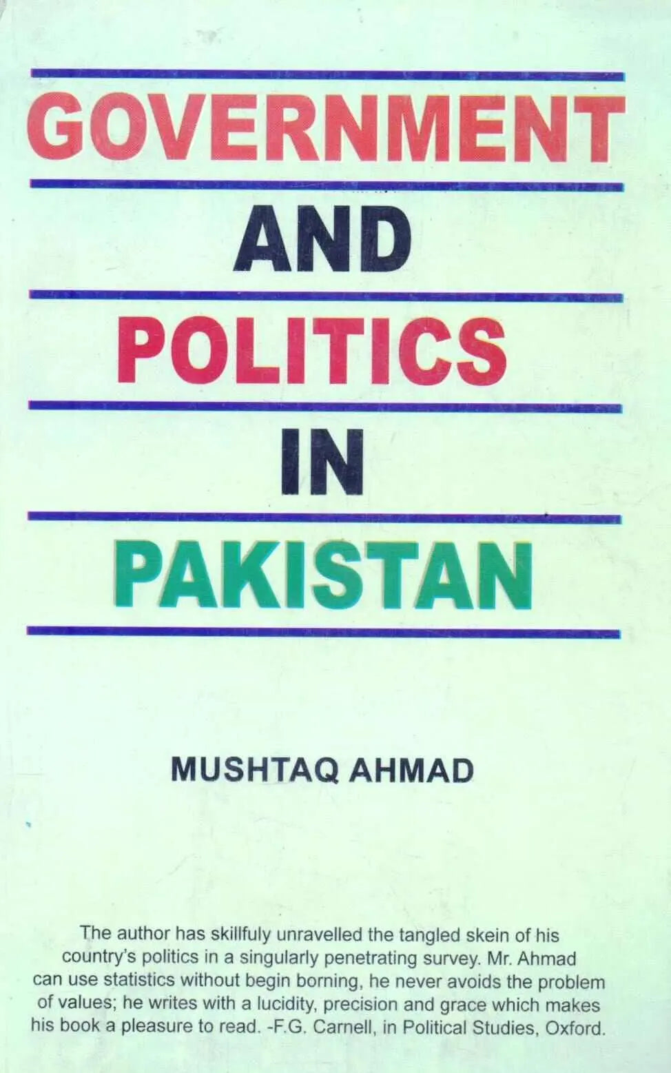 Government And Politics In Pakistan Book By Mushtaq Ahmad Multan Kitab Ghar